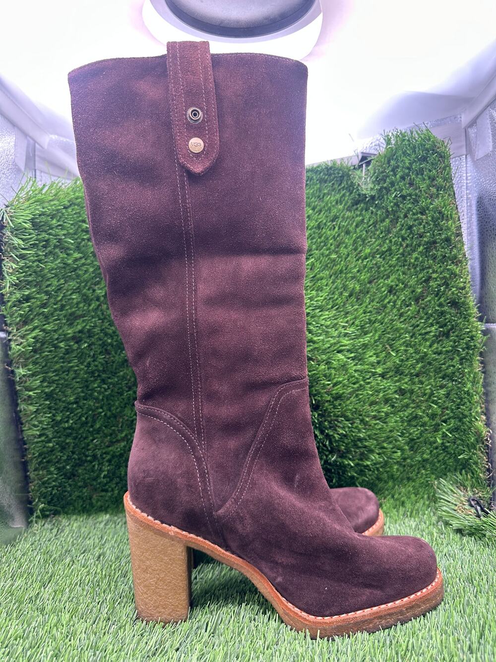 UGG Josie Tall Riding Boot Women's 7 Brown Suede Knee High Block Heel Equestrian